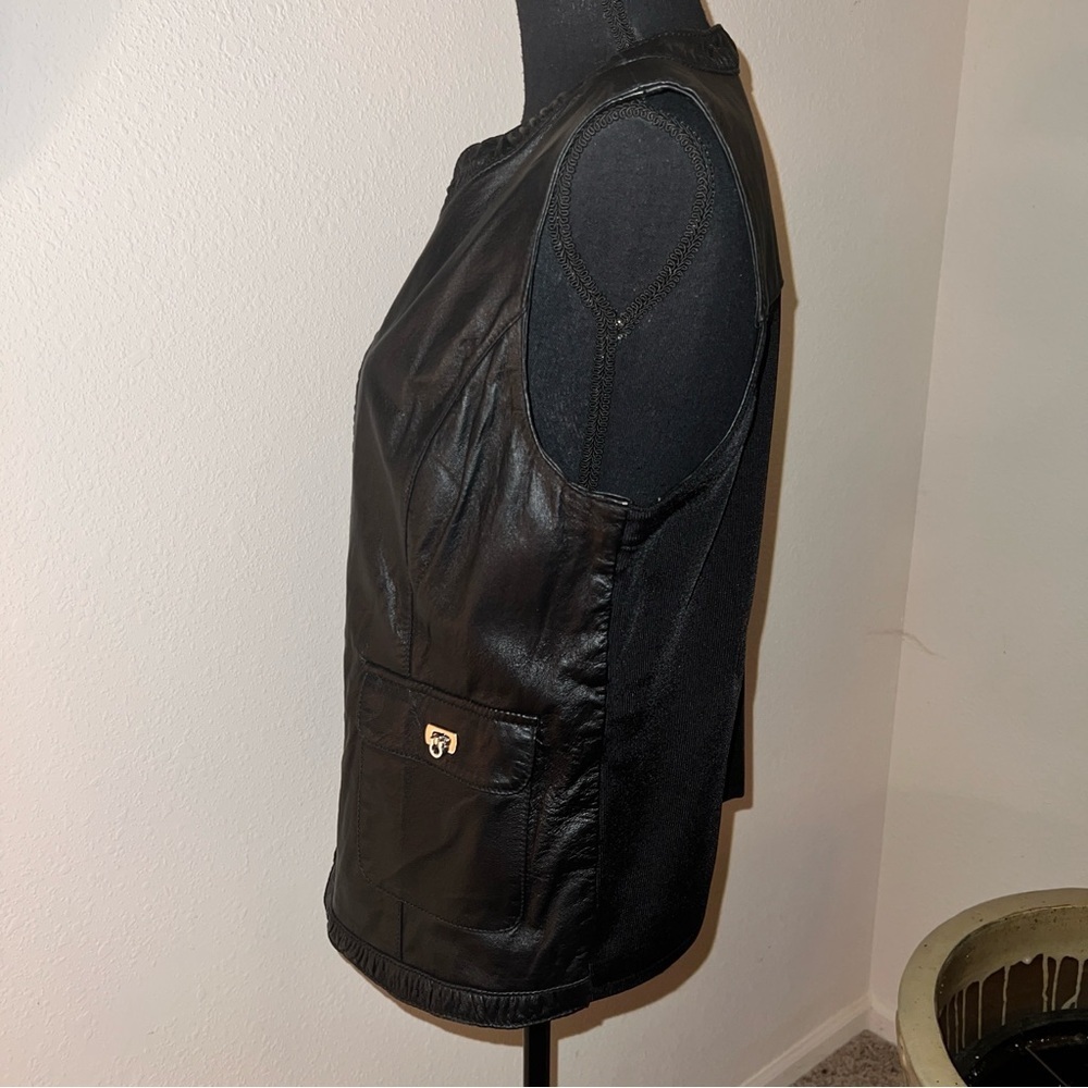 Peter Nygard Unisex Black Leather Full Zip Vest Size Large - Picture 4 of 12